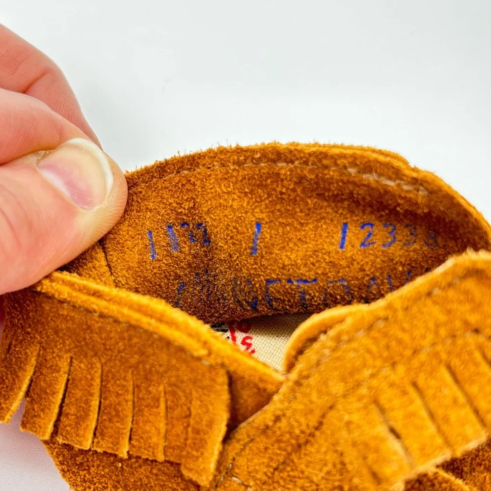 Minnetonka Baby Moccasins Infants 1 Brown Suede Fringe Soft Sole Boho Western